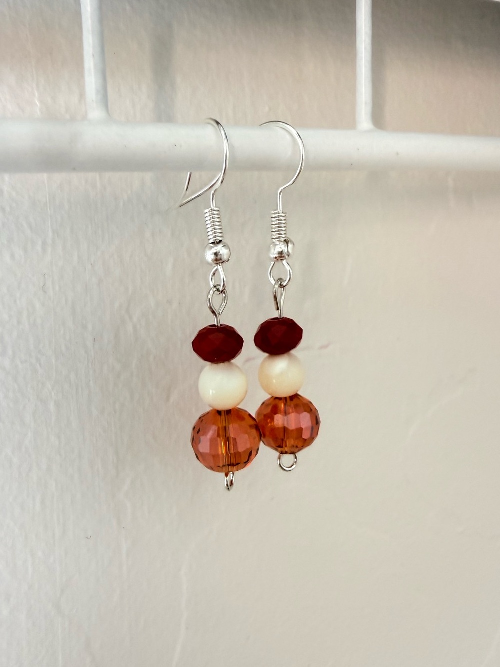 Handcrafted Dainty Elegant Orange Red White Beads Drop Dangle Earrings
